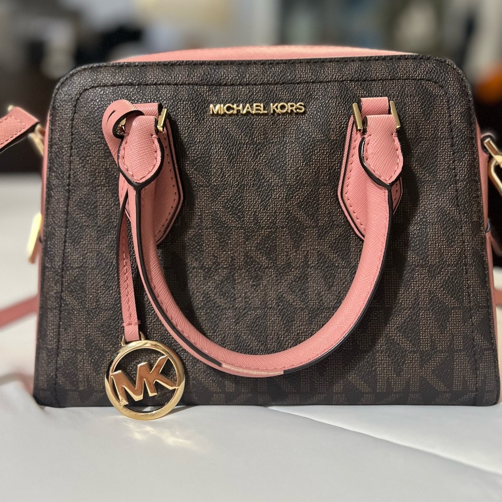 Michael Kors Brown and Pink Satchel with Gold Hardware